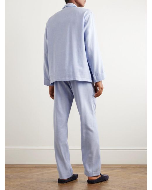 Thom Sweeney Blue Cotton-Twill Pyjama Set for men