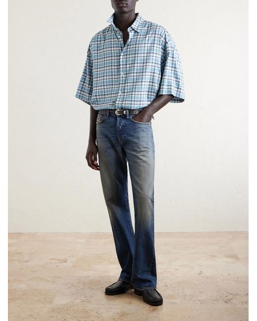 Acne Blue Checked Woven Shirt for men
