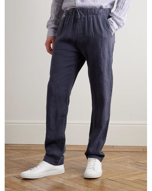 Hartford Blue Joggy Straight-Leg Linen Drawstring Trousers for men