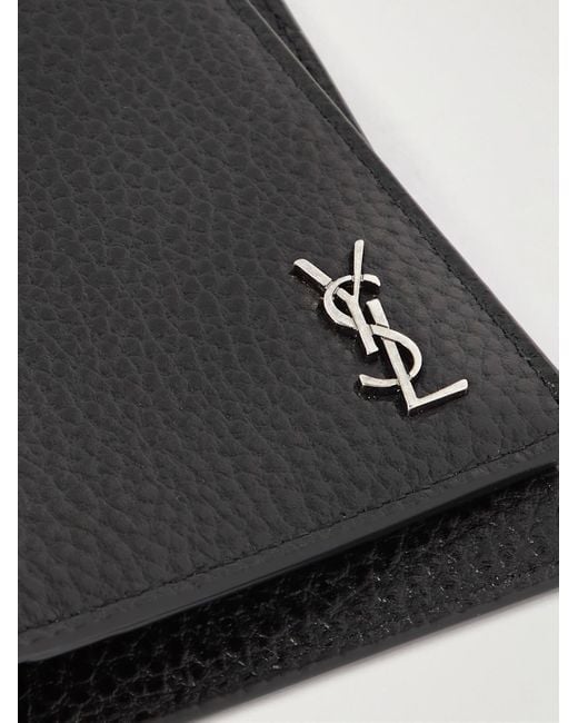 Portafoglio in pelle pieno fiore con logo applicato Tiny Cassandre di Saint Laurent in Black da Uomo