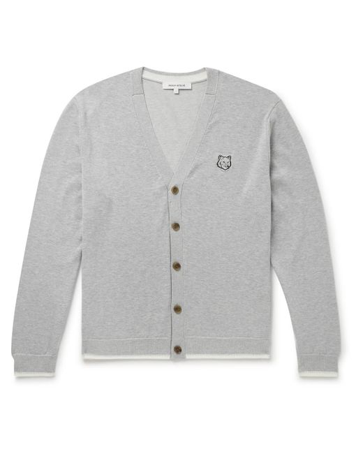 Maison Kitsuné Gray Slim-fit Logo-appliquéd Cotton Cardigan for men