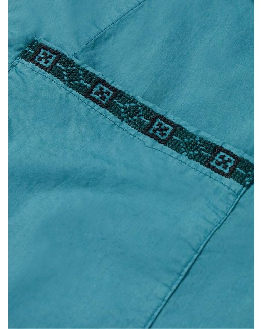 Adish Blue Camp-Collar Embroidered Garment-Dyed Cotton-Poplin Shirt for men