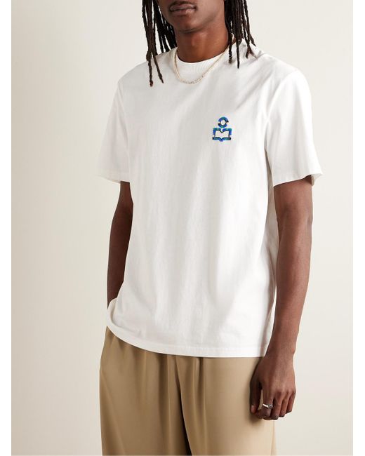 Isabel Marant White Hugo Logo-embroidered Cotton-jersey T-shirt for men