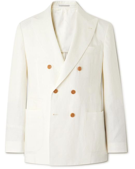 Brunello Cucinelli Natural Double-breasted Linen Suit Jacket for men