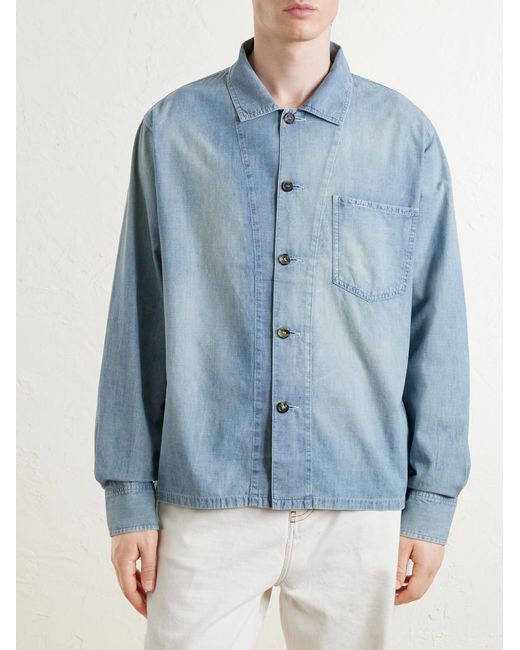 J.W. Anderson Blue Slant Logo-Appliquéd Panelled Denim Shirt for men