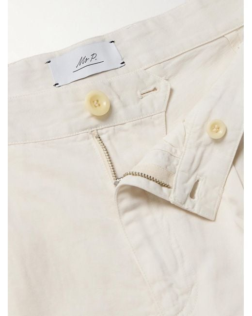 Mr P. Natural Straight-Leg Pleated Cotton And Linen-Blend Twill Shorts for men