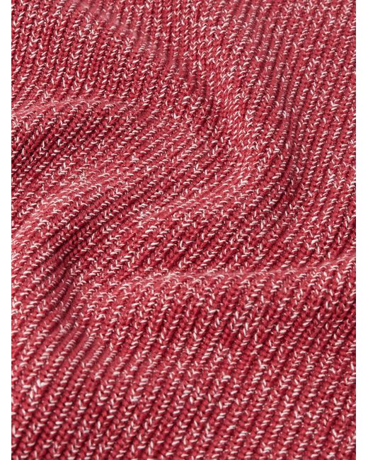 Brunello Cucinelli Pullover aus einer Baumwoll-Leinenmischung in Rippstrick in Red für Herren