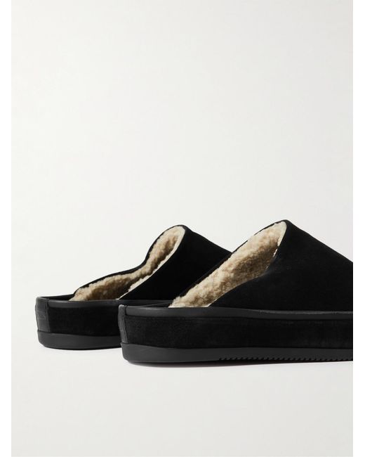 Mulo Black Shearling-Lined Suede Slippers for men