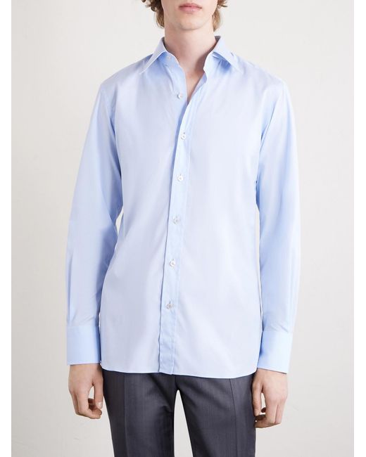 Cotton-Poplin Shirt di Tom Ford in Blue da Uomo