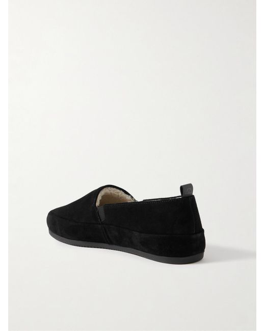 Mulo Black Shearling-Lined Suede Loafers for men