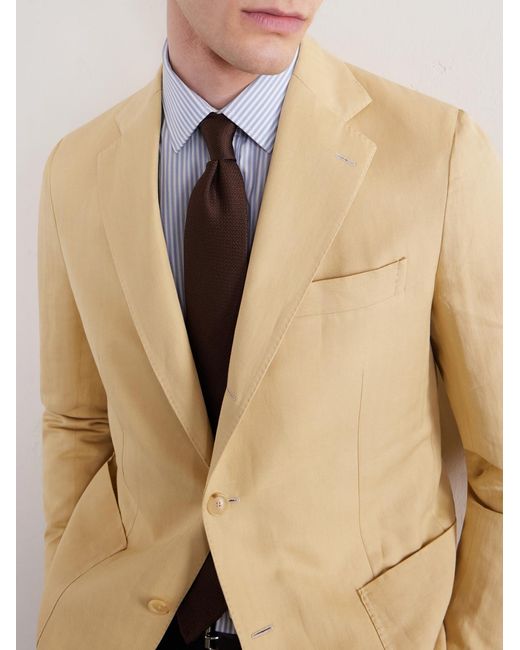 De Petrillo Brown Houndstooth Silk-jacquard Tie for men