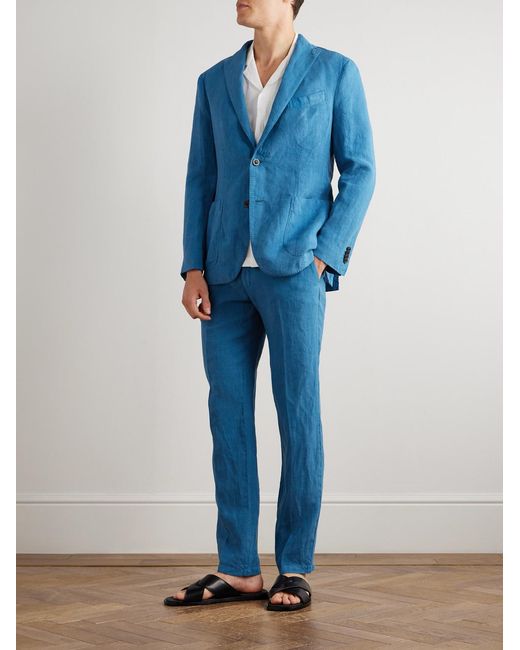 Boglioli Blue Unstructured Linen Suit Jacket for men