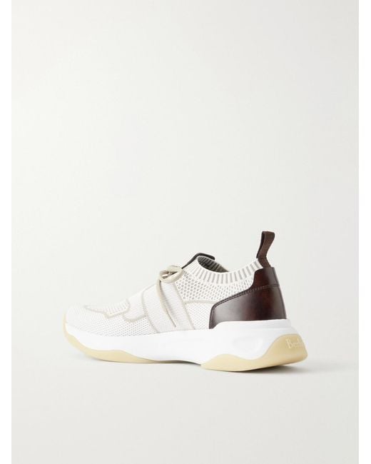Berluti White Shadow Leather-Trimmed Stretch-Knit Sneakers for men