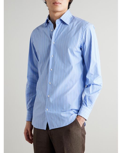 Husbands Blue Striped Supima Cotton-Poplin Shirt for men