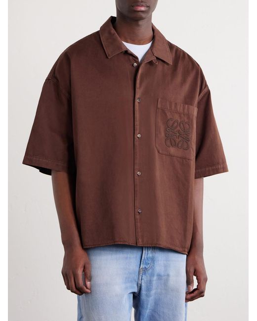 Loewe Brown Paula's Ibiza Logo-Embroidered Cotton Shirt for men