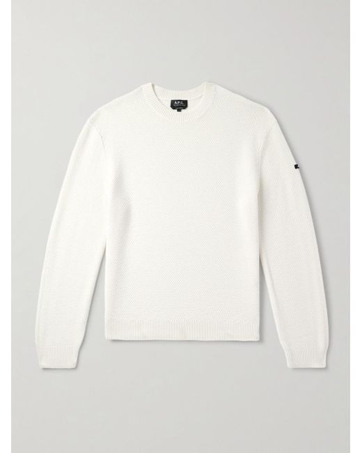 A.P.C. Natural Thomas Logo-Appliquéd Honeycomb-Knit Virgin Wool Sweater for men