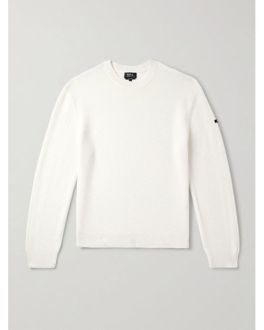 A.P.C. Natural Thomas Logo-Appliquéd Honeycomb-Knit Virgin Wool Sweater for men