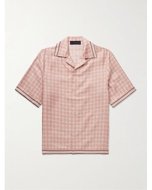 Amiri Pink Camp-collar Printed Silk-twill Shirt for men