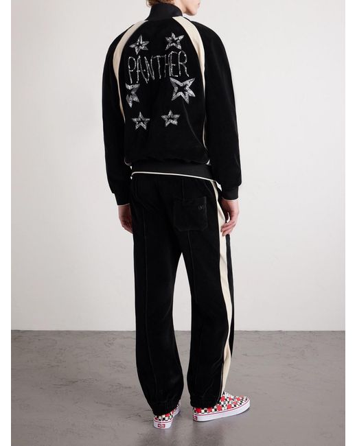 Valentino Garavani Black Beaded Crystal-Embellished Cotton-Blend Velour Track Jacket for men