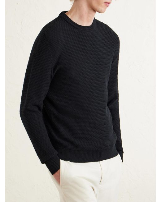 Inis Meáin Blue Caoladóir Basketweave Textured Cotton And Cashmere-blend Sweater for men