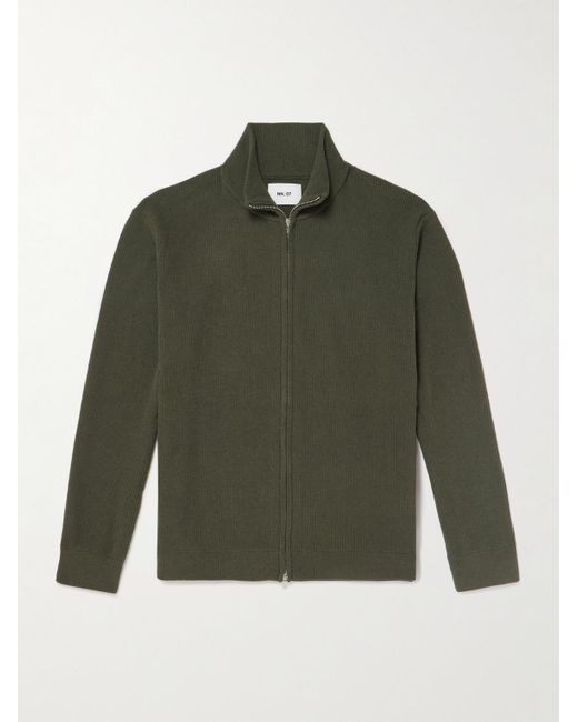 NN07 Green Danny 6429 Ribbed Bouclé Zip-Up Cardigan for men