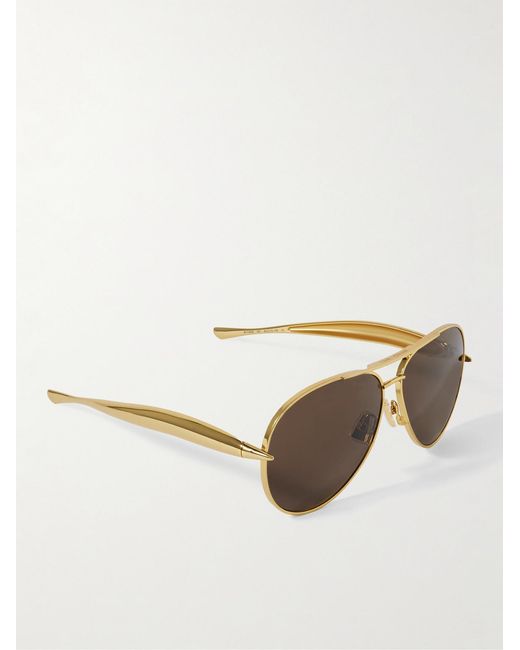 Bottega Veneta Metallic Sardine Aviator-style Gold-tone Sunglasses for men