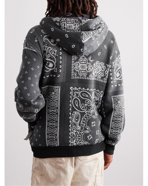Kapital Gray Tie-detailed Quilted Bandana-print Cotton-jersey Hoodie for men