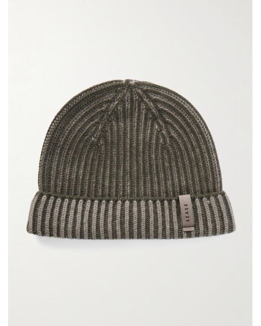Sease Green Dinghy Reversible Ribbed Cashmere Beanie for men