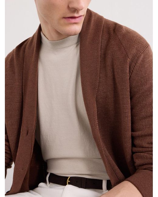 Brioni Natural Knitted Cotton T-Shirt for men