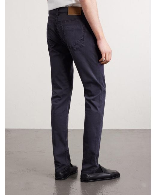 Slowear Blue Slim-Fit Stretch Cotton-Blend Gabardine Trousers for men