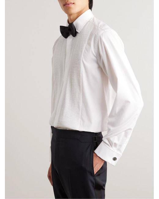 Dunhill White Spread-collar Bib-front Pintucked Cotton Tuxedo Shirt for men