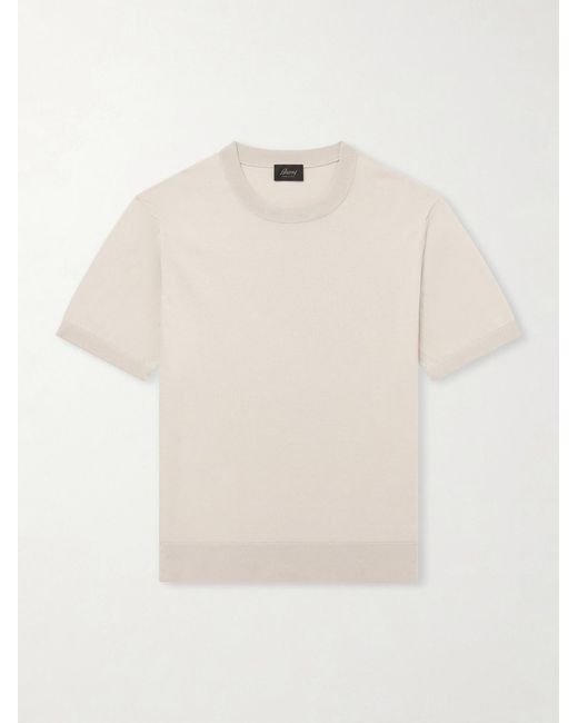 Brioni Natural Knitted Cotton T-Shirt for men