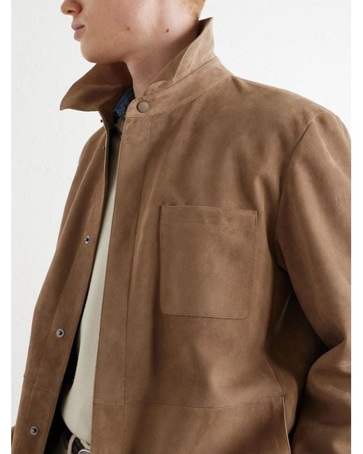 Canali Brown Paneled Suede Overshirt for men