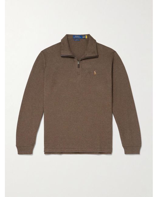 Polo Ralph Lauren Pullover aus Baumwolle mit kurzem Reißverschluss und Logostickerei in Brown für Herren
