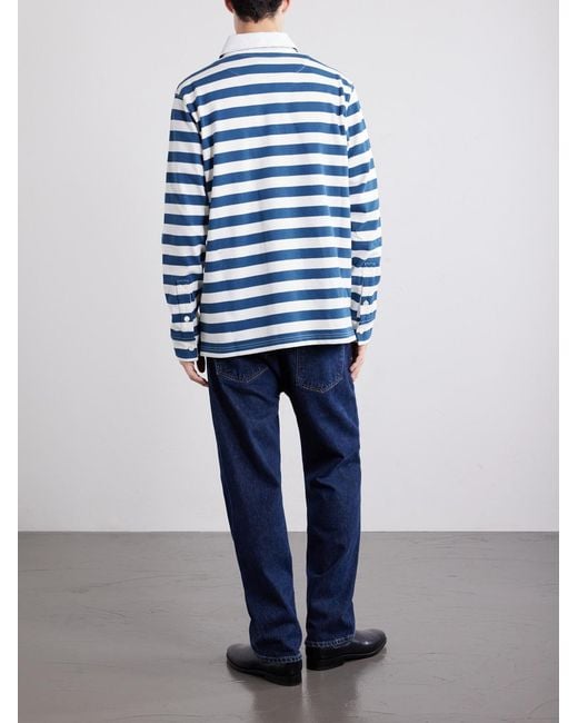 Burberry Blue Logo-Embroidered Striped Cotton Polo Sweater for men