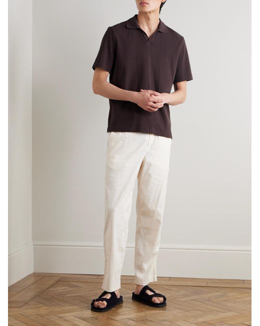 Mr P. Brown Jonny Open-Collar Pointelle-Knit Cotton Polo Shirt for men