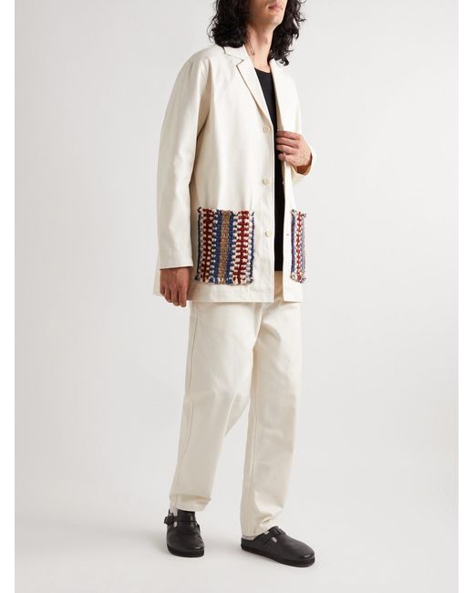 Adish White Wool-Trimmed Cotton-Twill Overcoat for men