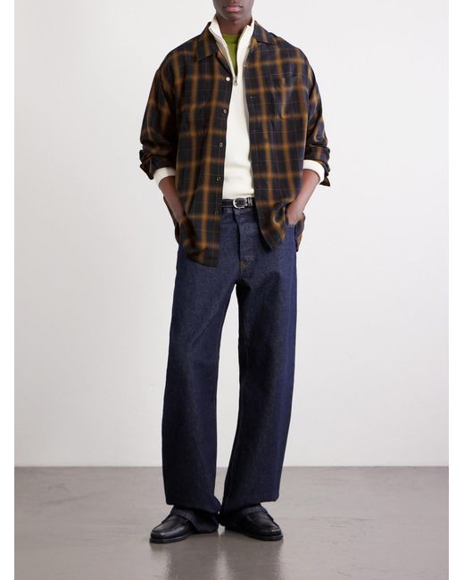 Beams Plus Blue Convertible-Collar Checked Woven Shirt for men
