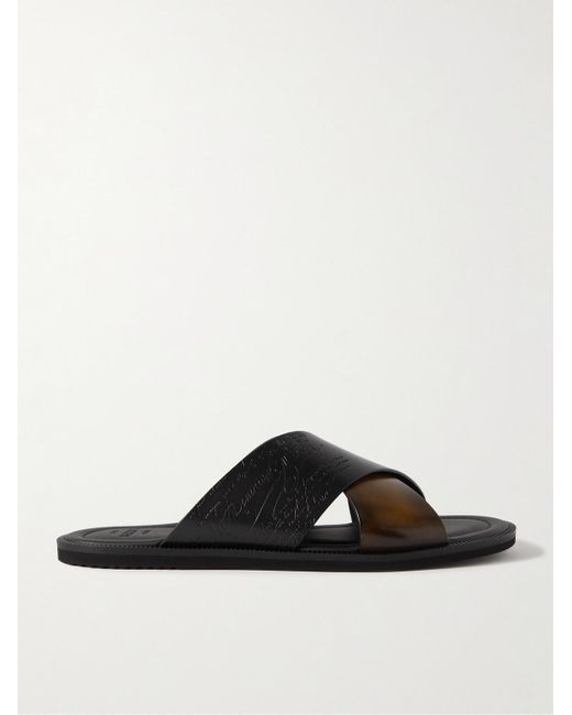 Berluti Brown Sifnos Scritto Venezia Leather Sandals for men
