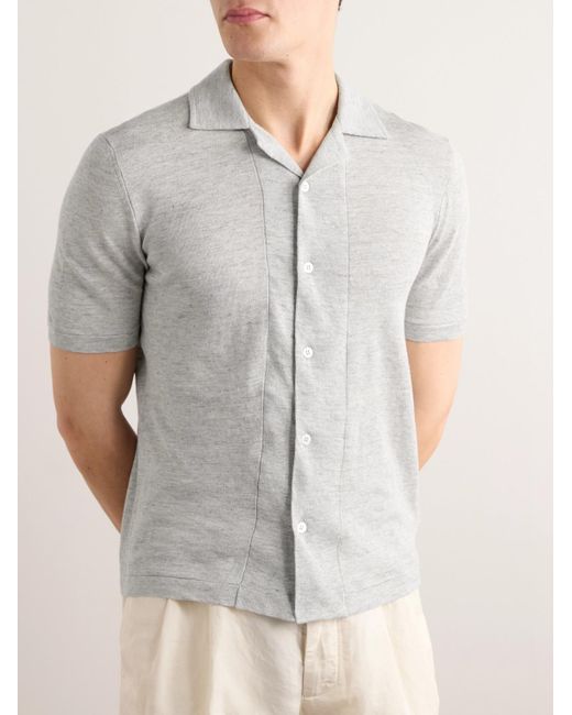Brunello Cucinelli White Camp-collar Slub Linen And Cotton-blend Shirt for men