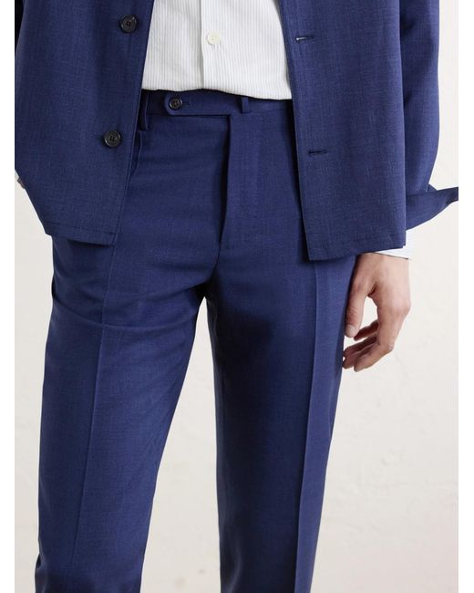 Slowear Blue Straight-Leg Pleated Virgin Wool, Silk And Linen-Blend Trousers for men