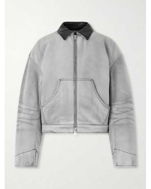 Acne Gray Cotton Leather-trimmed Jacket for men