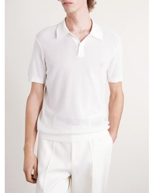 Mr P. White Honeycomb-knit Organic Cotton Polo Shirt for men