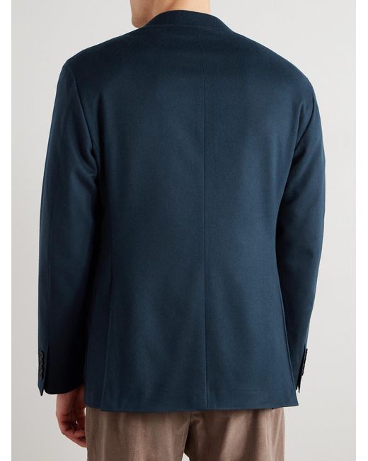 Canali Blue Double-Breasted Brushed Wool And Cashmere-Blend Blazer for men