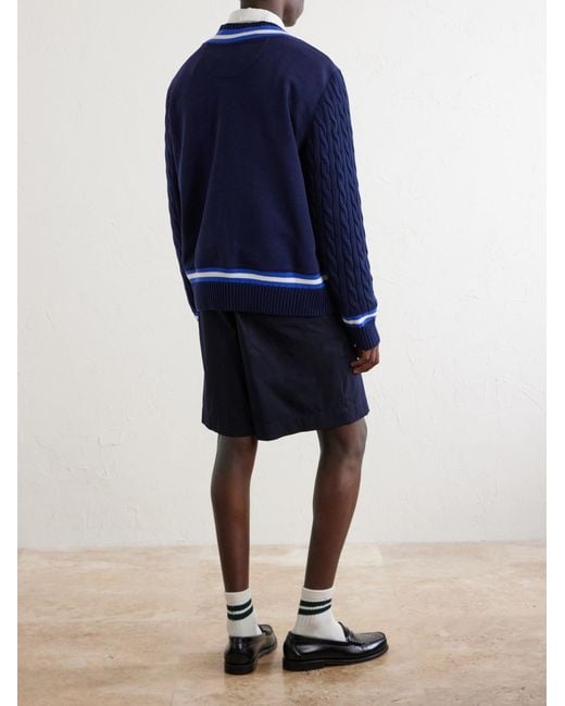 Polo Ralph Lauren Blue Wimbledon Logo-Embroidered Cable-Knit Cotton-Blend Fleece Sweater for men