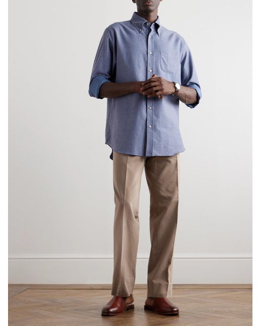 Loro Piana Blue Button-down Collar Cotton And Cashmere-blend Denim Shirt for men