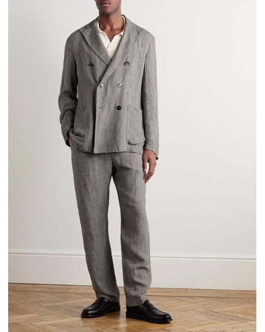 Barena Gray Double-breasted Unstructured Woven Suit Jacket for men