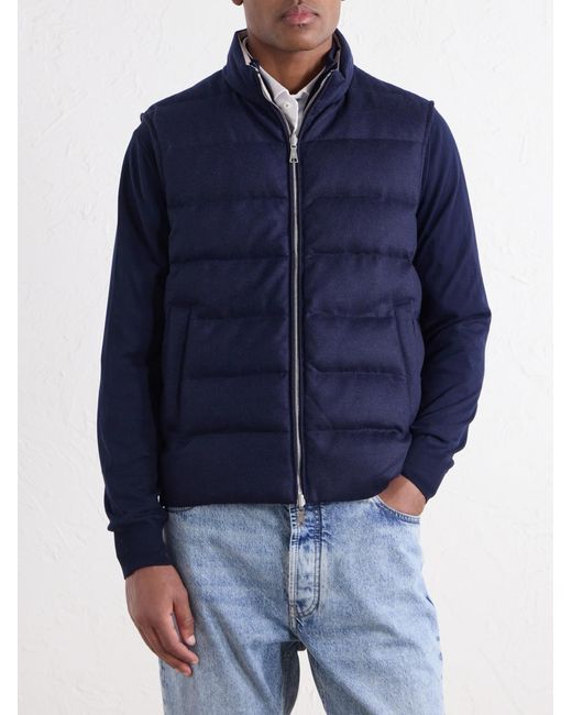 Eleventy Blue Reversible Padded Cashmere-Blend And Wool-Blend Gilet for men