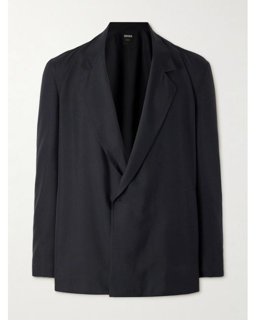 Zegna Black Oversized Unstructured Silk Blazer for men