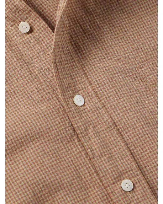 Beams Plus Hemd aus einer Baumwoll-Leinenmischung mit Gingham-Karo und Button-Down-Kragen in Natural für Herren